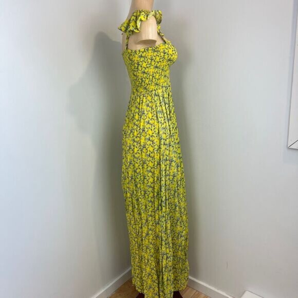 Tiare Hawaii Naturals Women's One Size Yellow Blue Sundress Maxi Dress Floral - Picture 12 of 14